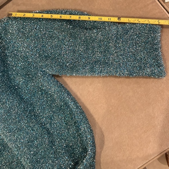 Lucky Chouette Sweater V-Neck Blue Silver Shiny Tinsel Sparkly Large Korea - Picture 13 of 15